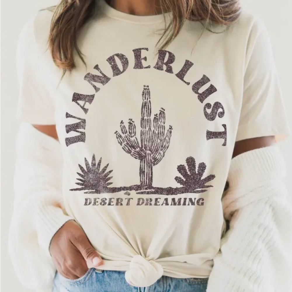 WANDERLUST Boho Festival Graphic Tee Desert Cactus Joshua Tree wander lust